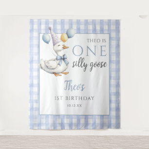 One Silly Goose Blue Birthday Photo Backdrop Tapestry