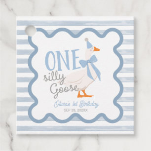 One Silly Goose Blue Bow Boy 1st Birthday Favour Tags
