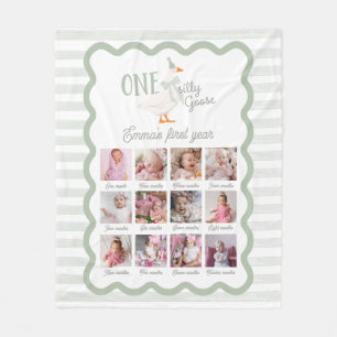 One Silly Goose Blue Bow Boy 1st Birthday Photo Fleece Blanket