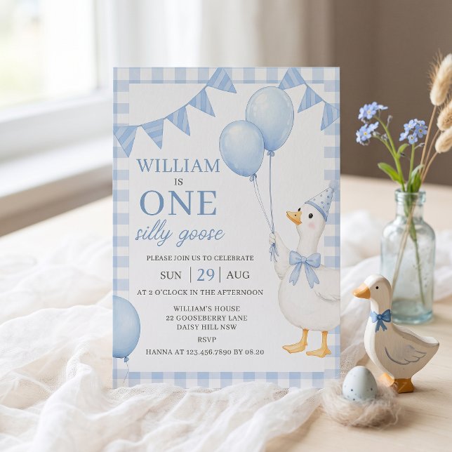 One Silly Goose Blue Boy 1st Birthday Invitation (Creator Uploaded)