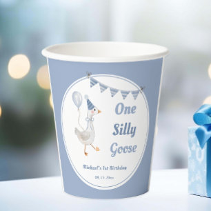 One Silly Goose Blue Boy 1st Birthday Paper Cups