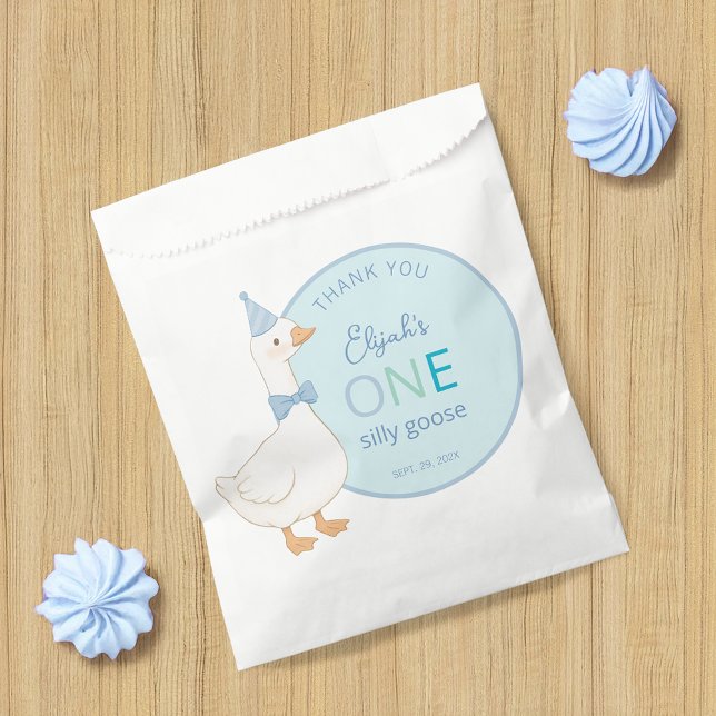 One Silly Goose Blue Boy First Birthday Thank You Favour Bags (Creator Uploaded)