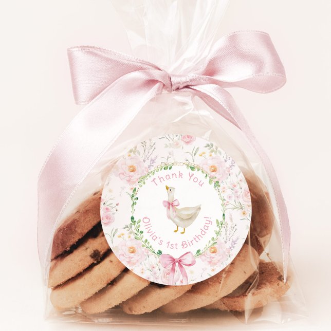 One Silly Goose Blush pink Birthday Thank you Classic Round Sticker (Creator Uploaded)