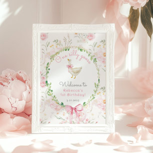 One Silly Goose Blush pink Bow Birthday Welcome Poster
