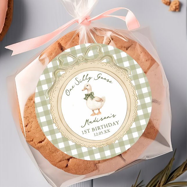 One Silly Goose Bow Gingham 1st Birthday  Sticker (Creator Uploaded)