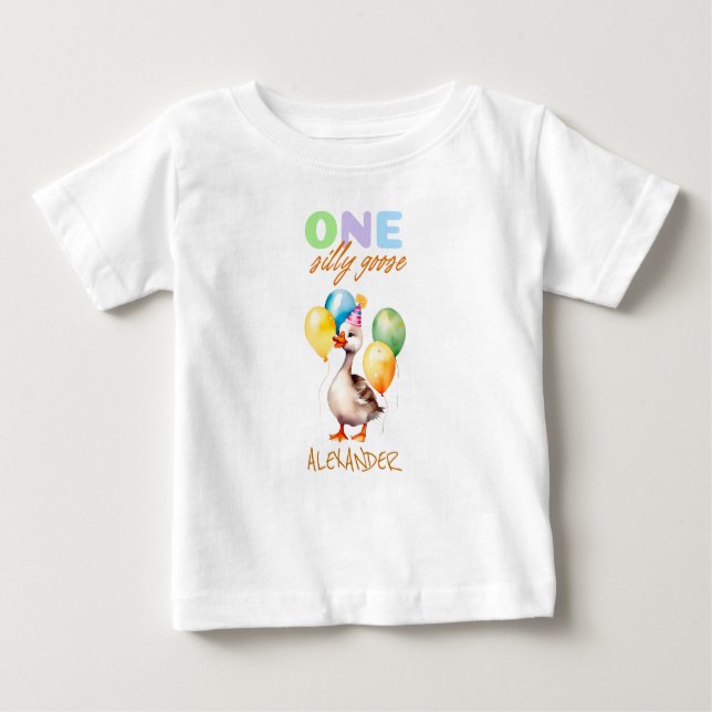 One Silly Goose Boy 1st Birthday Guest of Honour Baby T-Shirt (Front)