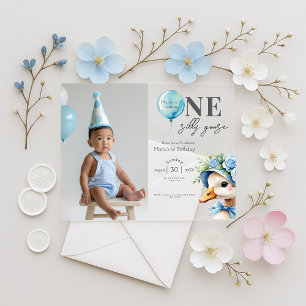 One Silly Goose Boy 1st Birthday Invitation