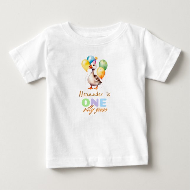 One Silly Goose Boy Blue 1st Birthday  Baby T-Shirt (Front)
