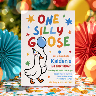 One Silly Goose Boy Colourful 1st Birthday Party Invitation