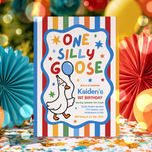One Silly Goose Boy Colourful 1st Birthday Party Invitation