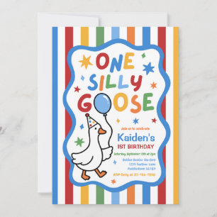 One Silly Goose Boy Colourful 1st Birthday Party Invitation