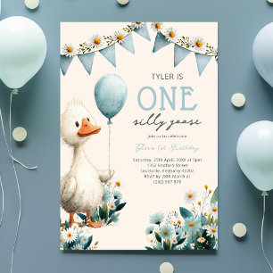 One Silly Goose Boy First Birthday Invitation