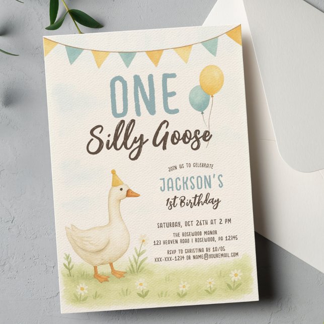 One Silly Goose Boy First Birthday Invitation (Creator Uploaded)