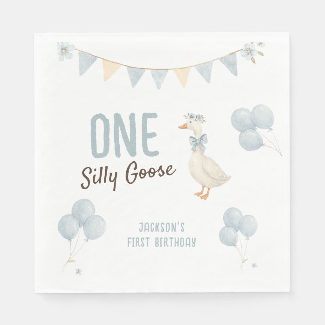 One Silly Goose Boy First Birthday Napkin (Front)
