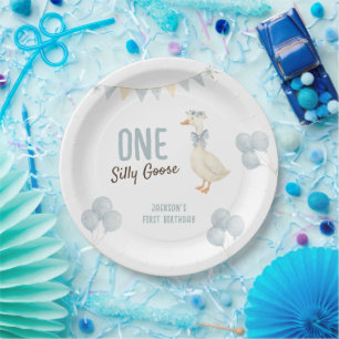 One Silly Goose Boy First Birthday Paper Plate