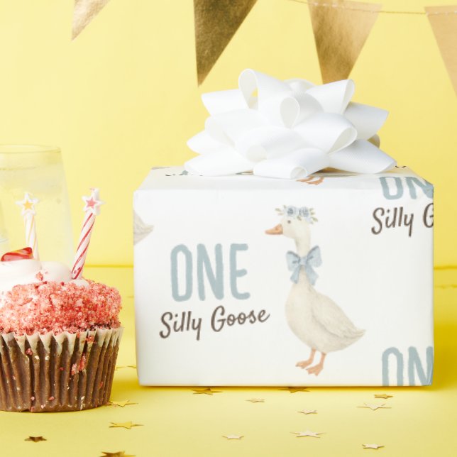 One Silly Goose Boy First Birthday Wrapping Paper (Birthday Party)