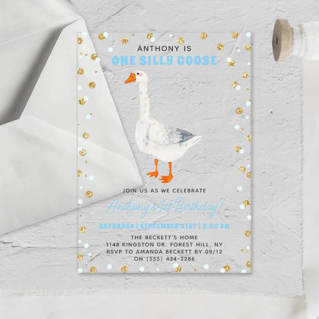 One Silly Goose Boys 1st Birthday Acrylic Invitations (Creator Uploaded)