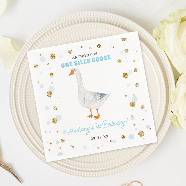 One Silly Goose Boys 1st Birthday Napkin (Creator Uploaded)