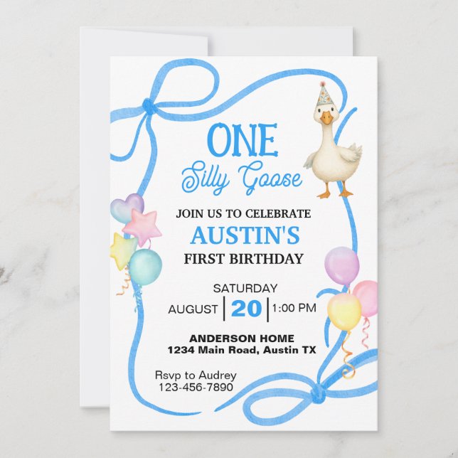 One Silly Goose Boys First Birthday Invitation (Front)