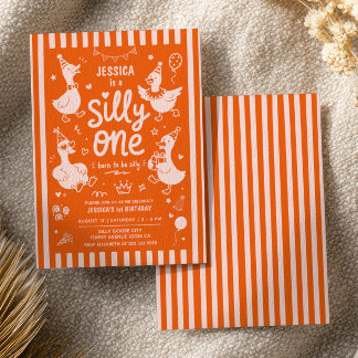 One Silly Goose Burnt Orange Kids First Birthday Invitation