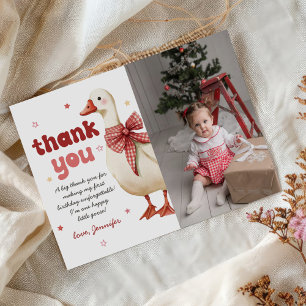 One Silly Goose Christmas Bow 1st Birthday Photo Thank You Card