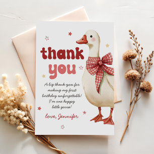 One Silly Goose Christmas Bow 1st Birthday Thank You Card