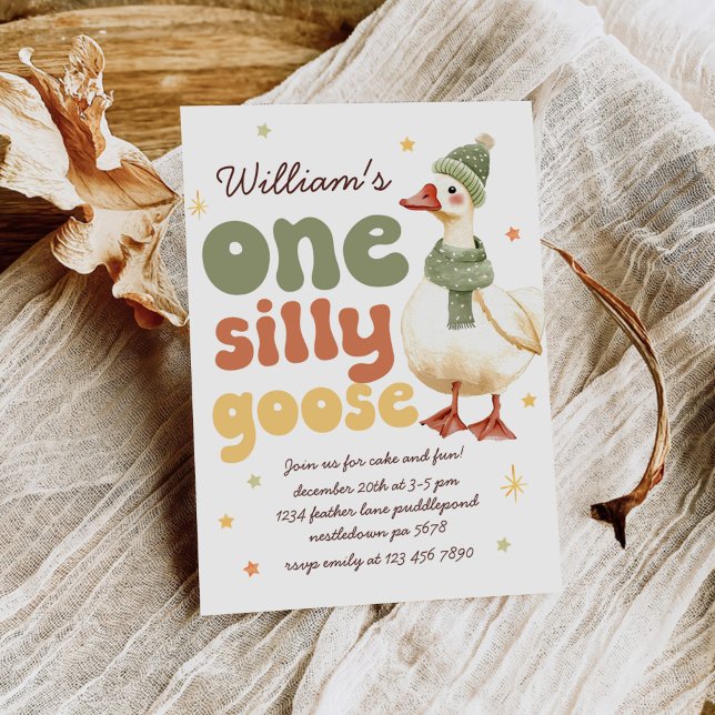 One Silly Goose Christmas Green 1st Birthday Invitation (Creator Uploaded)