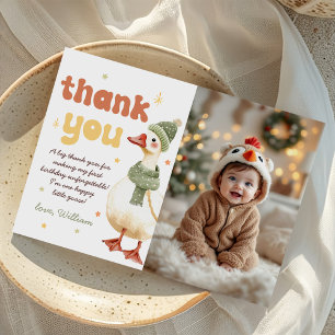 One Silly Goose Christmas Green 1st Birthday Photo Thank You Card