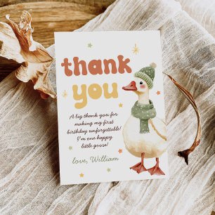 One Silly Goose Christmas Green 1st Birthday Thank You Card