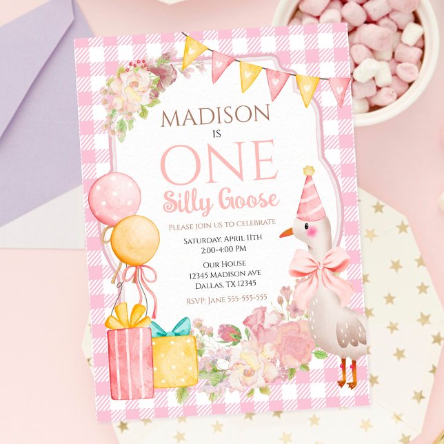 One Silly Goose Coquette Pink Bow 1st Birthday Invitation (Creator Uploaded)