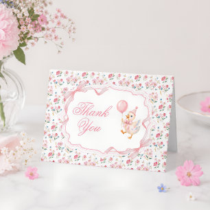 One Silly Goose Coquette Pink Floral 1st Birthday  Thank You Card