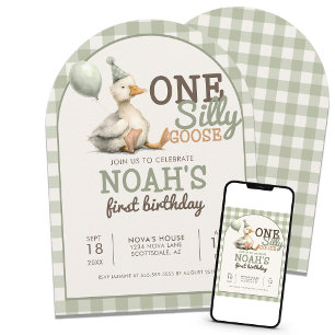 One Silly Goose Customised Green 1st Birthday Arch Invitation
