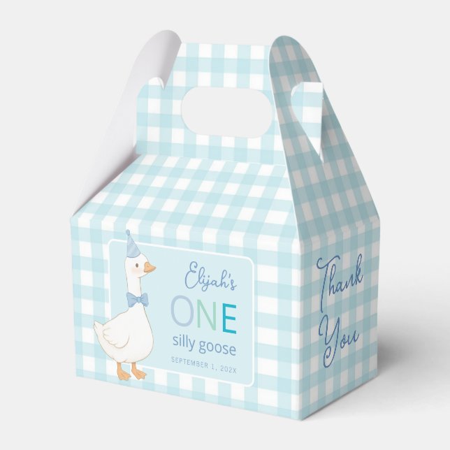 One Silly Goose Cute Blue Boy First Birthday Party Favour Box (Front Side)