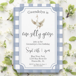 "One Silly Goose" Cute Blue First Birthday Party Invitation