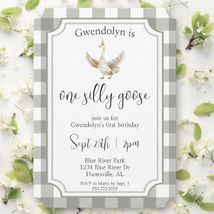 "One Silly Goose" Cute Picnic First Birthday Party Invitation