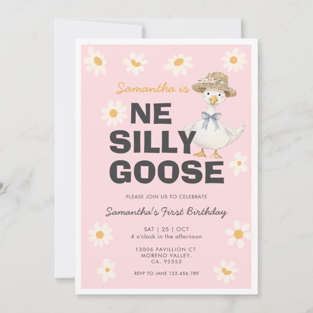 One Silly Goose Daisy Birthday Party Invitation (Front)