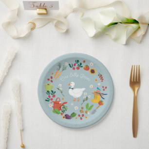One Silly Goose Farmer Garden Theme Blue Paper Plate