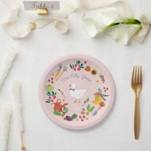 One Silly Goose Farmer Garden Theme Pink Paper Plate