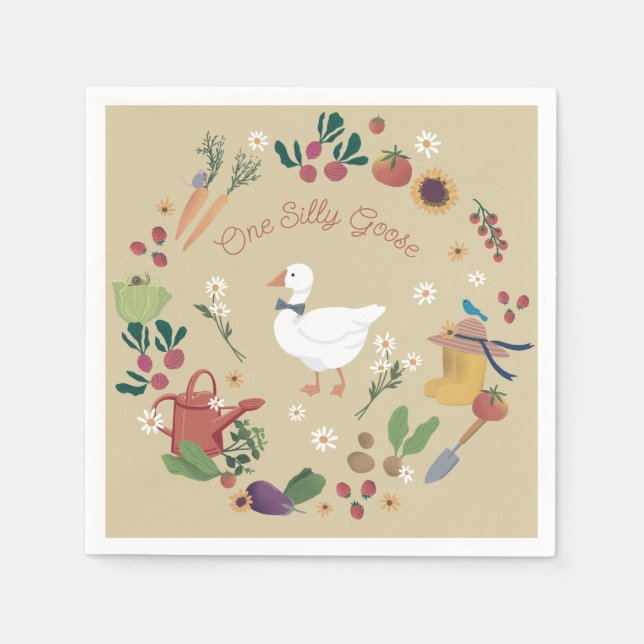 One Silly Goose Farmer Garden Theme Tan Napkin (Front)