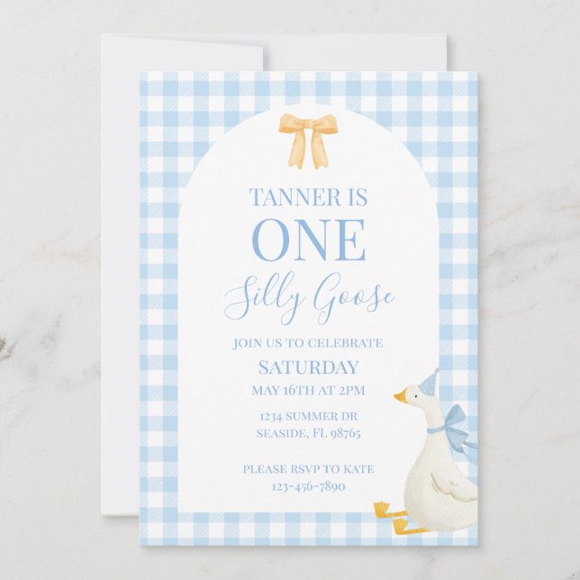 One Silly Goose First Birthday Birthday Invitation (Front)