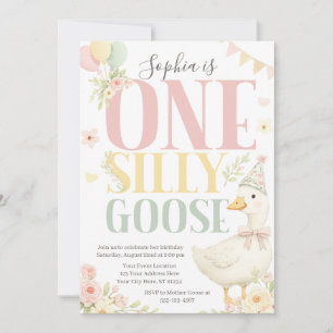 One Silly Goose First Birthday Invitation Pastel