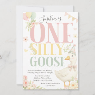One Silly Goose First Birthday Invitation | Pastel