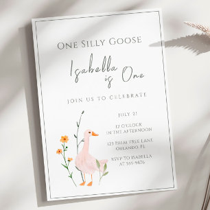 One Silly Goose First Birthday Minimalism Classic Invitation