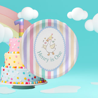 One Silly Goose First Birthday Paper Plate. Plate