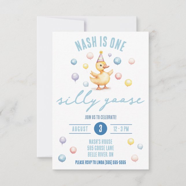 One Silly Goose, First Birthday Party Invitation (Front)