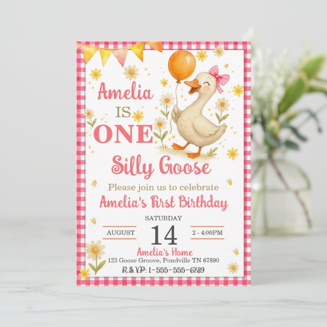 ONE Silly Goose First Birthday Party Invitation (Standing Front)