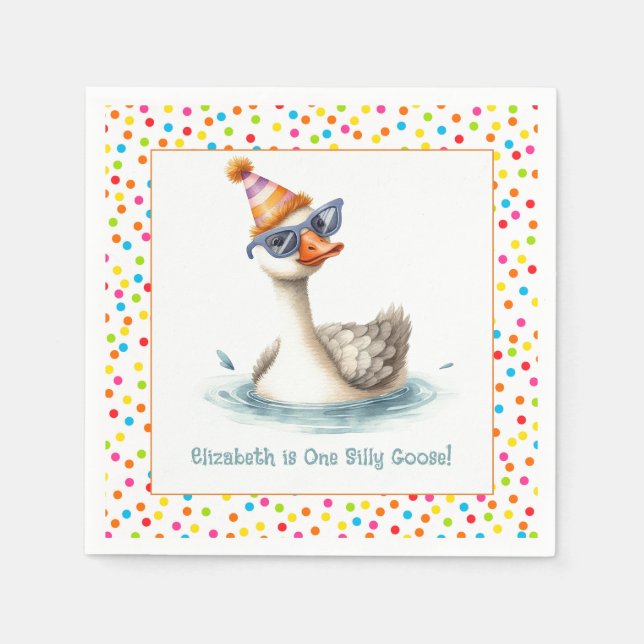 "One Silly Goose" First Birthday Party Napkin (Front)