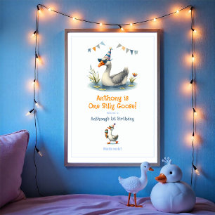 One Silly Goose First Birthday Party Welcome Poster