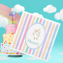 ​One Silly Goose First Birthday Pastel Stripes 