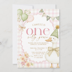 One Silly Goose First Girl Birthday Invitation